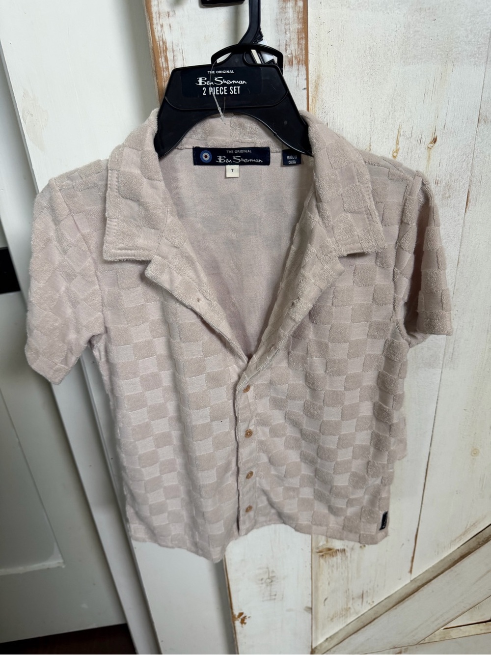 Ben Sherman Beige Check Short Sleeve Button-Up Shirt